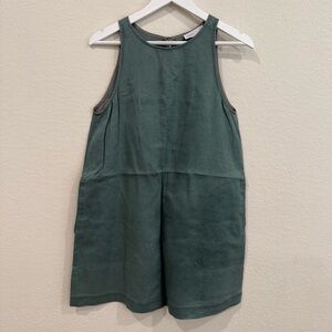 Grana Linen A-Line Dress in Moss Green colorway